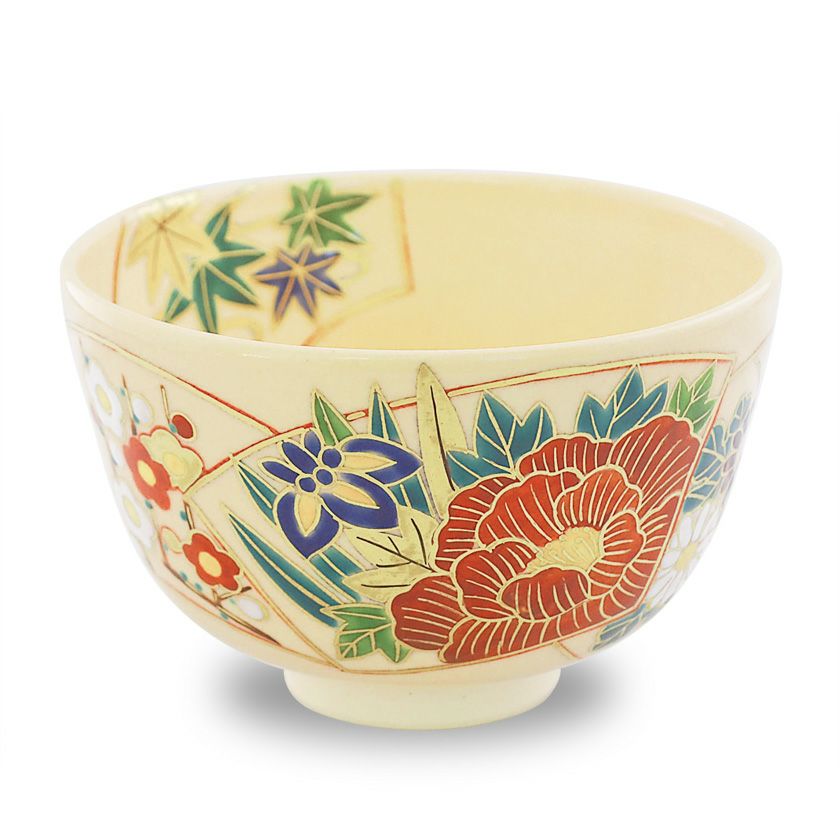茶道具 抹茶茶碗（まっちゃちゃわん） 色絵茶碗 地紙四季草花 鈴木 一点 抹茶茶碗は茶の湯文化である表千家・裏千家の茶道具や抹茶を専門に扱う千紀園（せんきえん）が通販で販売しています。茶会また初心者向けのお稽古用にご利用いただける抹茶碗です。贈り物・ギフトにも人気です。