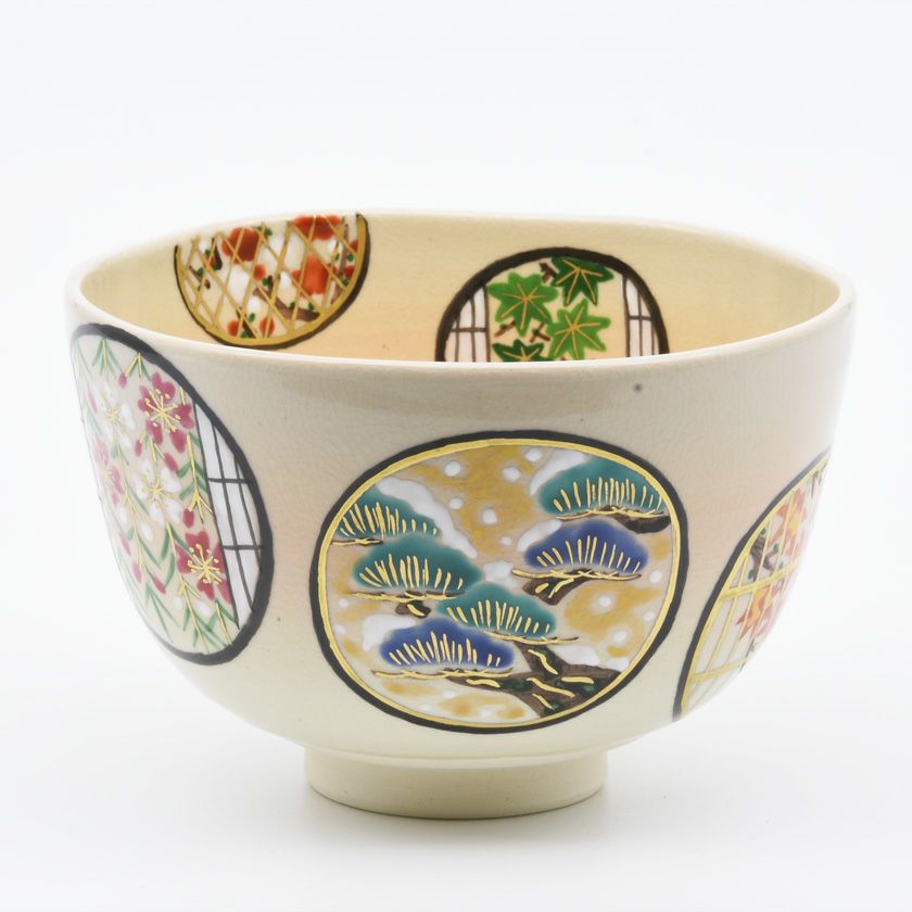 茶道具 抹茶茶碗（まっちゃちゃわん） 茶碗 円窓 四季草花 伊坂 清香 抹茶茶碗は茶の湯文化である表千家・裏千家の茶道具や抹茶を専門に扱う千紀園（せんきえん）が通販で販売しています。茶会また初心者向けのお稽古用にご利用いただける抹茶碗です。贈り物・ギフトにも人気です。