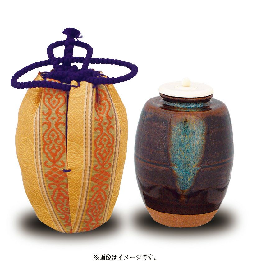 茶道具 茶入（ちゃいれ） 茶通箱茶入 仕覆：宗雪切、蓋 万代 喜山