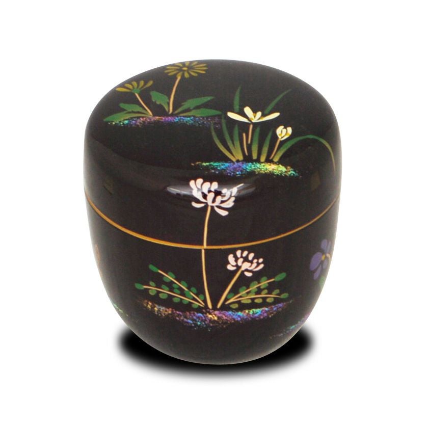 茶道具 棗（なつめ） 溜塗中棗 春草蒔絵（内梨子地） 樹脂製 東雲