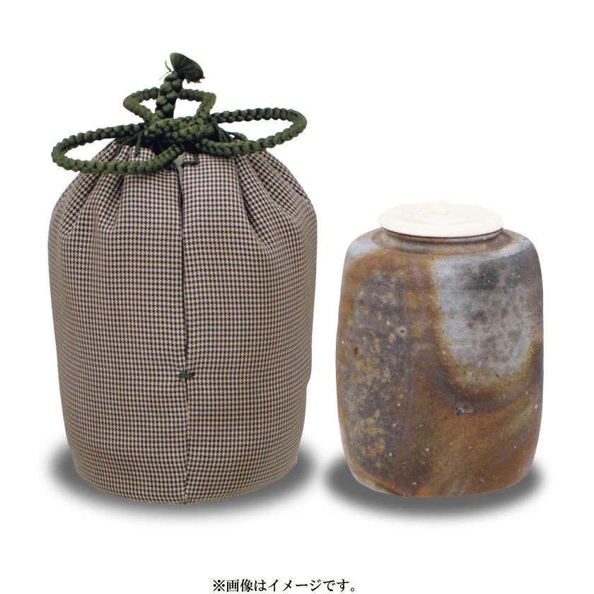 茶道具 茶入（ちゃいれ） 備前焼 肩衝茶入 仕覆：利休間道、蓋 伊勢崎