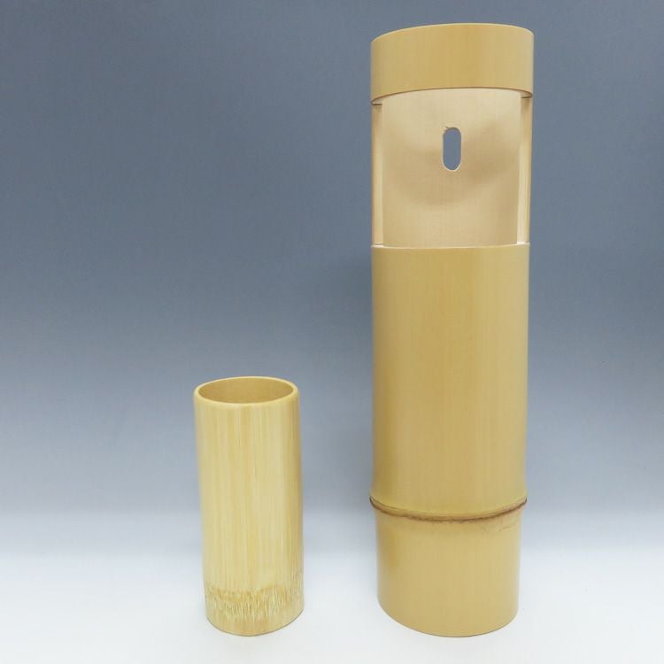 通い筒花入　白竹　持ち手付花入 中古　箱無 茶道具 花入（はないれ） 白竹一重切り 花入（掛・置） 国産 松本 東公
