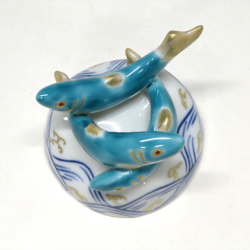 Ｗ７０３　蓋置　『色絵　芦之図』『高野昭阿弥 造』　共箱　茶道具 茶道具 蓋置（ふたおき） 蓋置 色絵 鮎 あゆ 高野 昭阿弥 | 千年の香り