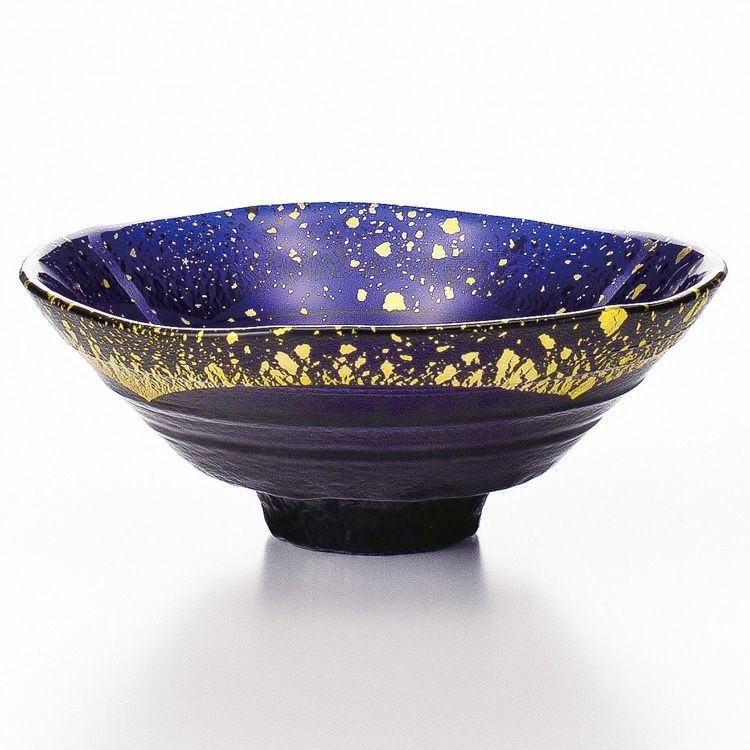金箔装飾の茶碗 茶道具 平茶碗（ひらちゃわん） 平茶碗 義山 満天星(金箔 紺碧)(冷茶用)