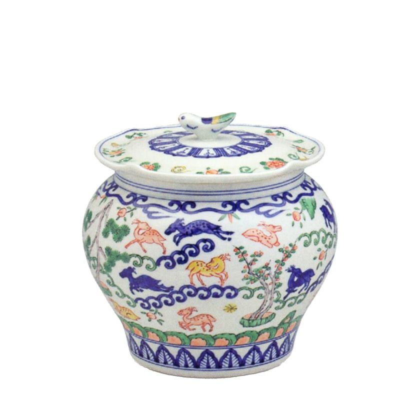 Ｔ９２３　水指　『萬暦字　枡形　水指』『平安　静山 造』　共箱　茶道具 茶道具 水指（水差・みずさし） 万暦百鹿図 水指 林 秀峰 | 千年の香り