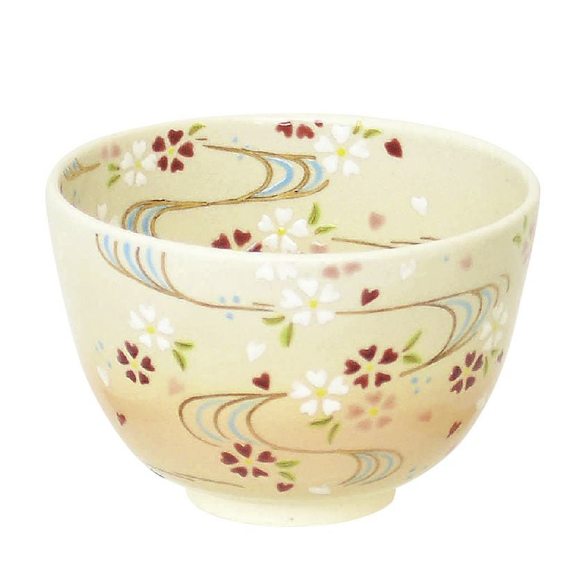 茶碗　色絵　桜流水　加藤起楽　抹茶茶碗　抹茶碗　茶道具　抹茶 茶道具 抹茶茶碗（まっちゃちゃわん） 茶碗 色絵 流水桜 加藤 起楽