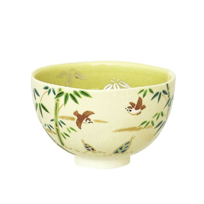金彩 抹茶椀 竹林 抹茶茶碗 茶道具 抹茶茶碗（まっちゃちゃわん） 茶碗 掛分色絵 竹林に雀 新井
