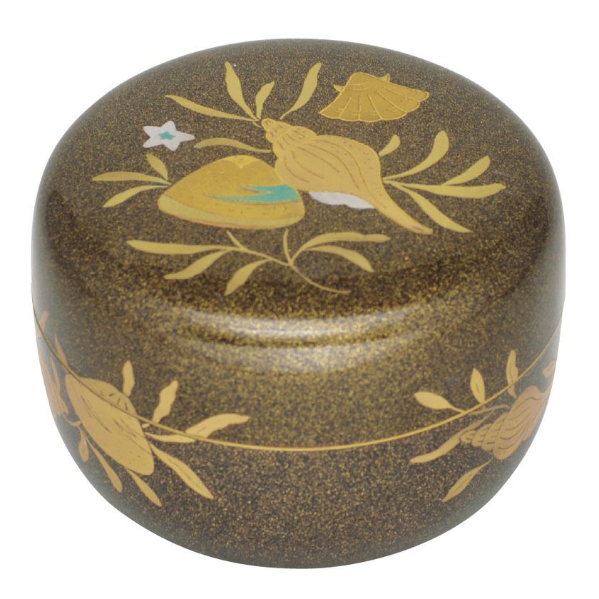 茶道具 薄茶器（うすちゃき） 梨子地平棗 海松貝蒔絵 （内梨子地