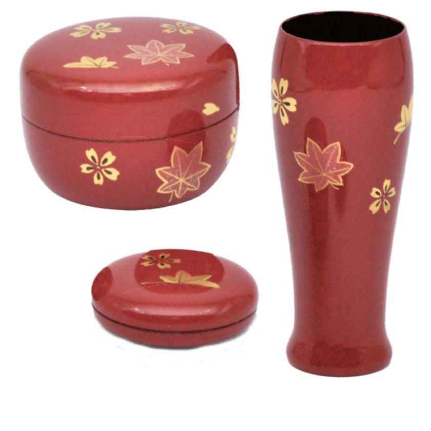 茶道具 三点セット（棗・香合・茶筅筒） 塗 三点セット 朱 春秋（木製