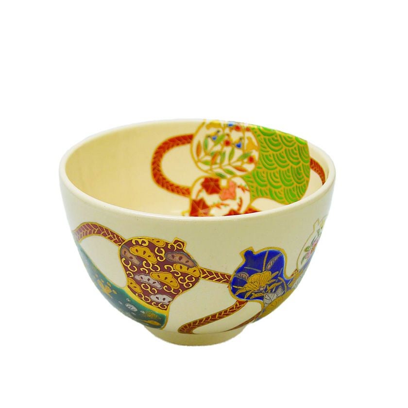 加藤永起作　茶碗　色絵　六瓢四君子 茶道具 抹茶茶碗（まっちゃちゃわん） 色絵茶碗 六瓢（喜寿記念） 加藤