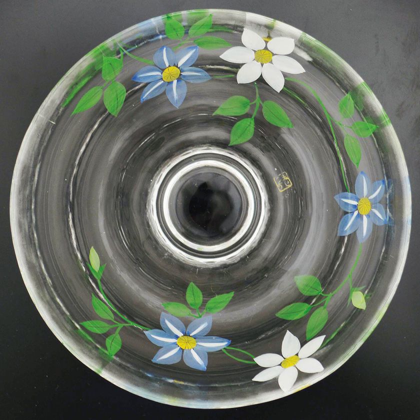 茶道具 平茶碗（ひらちゃわん） ガラス平茶碗 クレマチス 【耐熱】 小手鞠窯 抹茶茶碗は茶の湯文化である表千家・裏千家の茶道具や抹茶を専門に扱う千紀園（せんきえん）が通販で販売しています。茶会また初心者向けのお稽古用にご利用いただける抹茶碗です。贈り物・ギフトにも人気です。