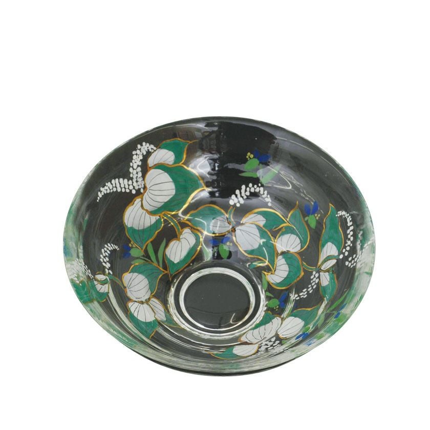 茶道具 平茶碗（ひらちゃわん） ガラス平茶碗 半夏生 【耐熱】 今岡 都 抹茶茶碗は茶の湯文化である表千家・裏千家の茶道具や抹茶を専門に扱う千紀園（せんきえん）が通販で販売しています。茶会また初心者向けのお稽古用にご利用いただける抹茶碗です。贈り物・ギフトにも人気です。