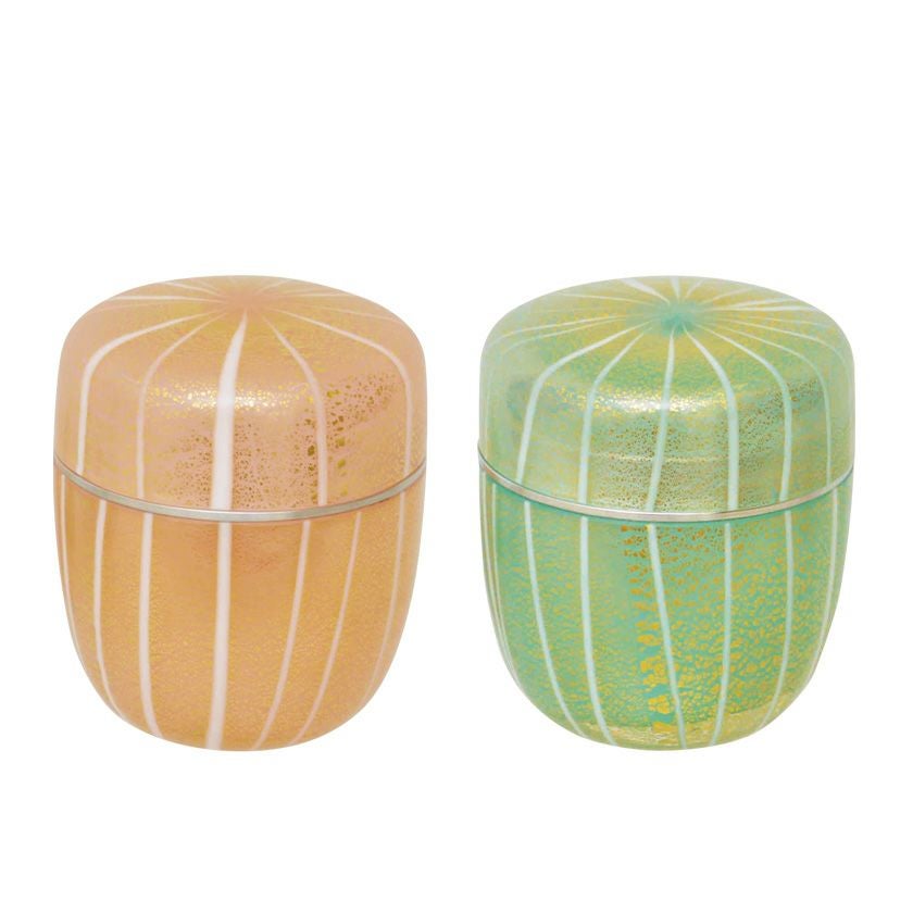 極美品✨手吹きガラス 棗 金箔 金彩 ガラス 茶道具 薄茶器 茶道具 薄茶器（うすちゃき） ガラス棗 金彩レイユール紋 新倉 晴比古