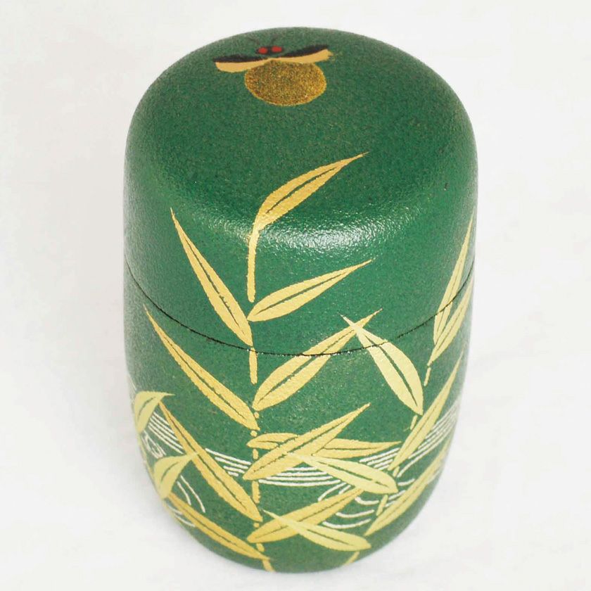 喰篭　漆　緑色の丸型茶道具 茶道具 薄茶器（うすちゃき） 長棗 青漆叩塗 蛍蒔絵 佐々木 麗峰