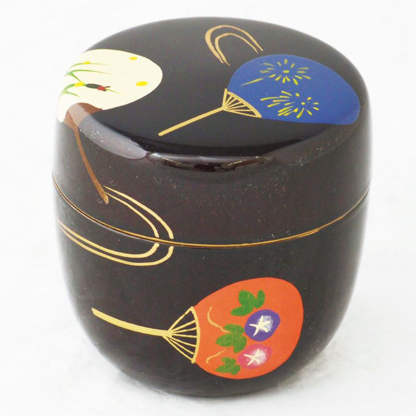 茶道具 薄茶器（うすちゃき） 溜塗中棗 団扇蒔絵（内梨子地） 樹脂製