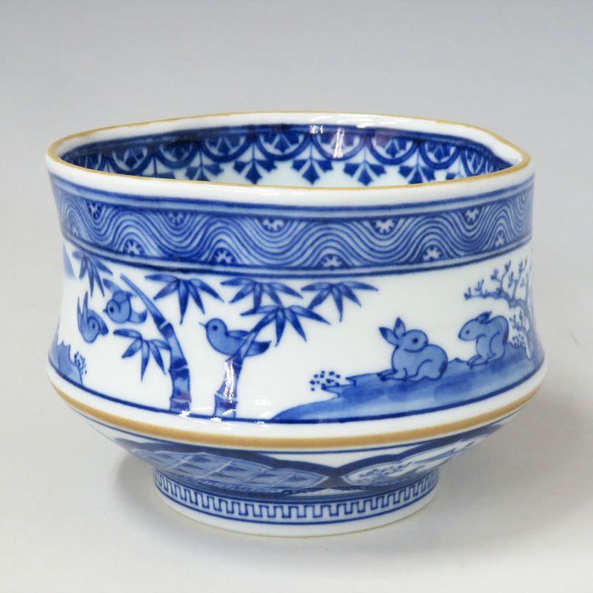 茶碗 茶道具 沓型茶碗 青磁雲鶴 中村与平作 茶道具 茶碗 青磁茶碗 雲鶴文 京焼 抹茶
