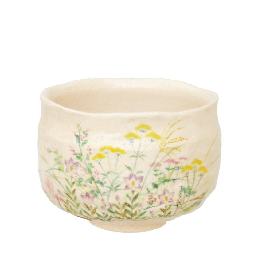 茶道具 楽茶碗（らくちゃわん） 茶碗 白楽 秋草図 吉村 楽入 抹茶茶碗は茶の湯文化である表千家・裏千家の茶道具や抹茶を専門に扱う千紀園（せんきえん）が通販で販売しています。茶会また初心者向けのお稽古用にご利用いただける抹茶碗です。贈り物・ギフトにも人気です。