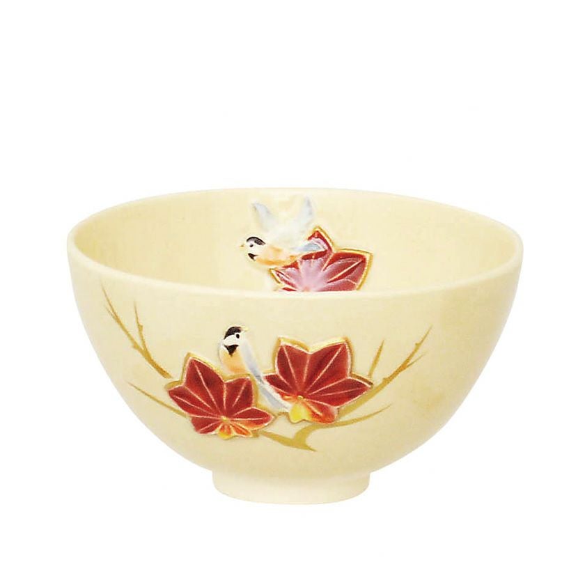 茶道具 抹茶茶碗（まっちゃちゃわん） 茶碗 浮彫 紅葉に山雀 今岡