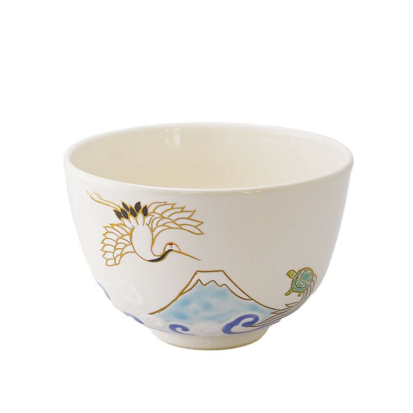 茶道具 抹茶茶碗（まっちゃちゃわん） 色絵茶碗 富士に鶴亀 山岡 善昇 歌会始 勅題 御題「和」 抹茶茶碗は茶の湯文化である表千家・裏千家の茶道具や抹茶を専門に扱う千紀園（せんきえん）が通販で販売しています。茶会また初心者向けのお稽古用にご利用いただける抹茶碗です。贈り物・ギフトにも人気です。