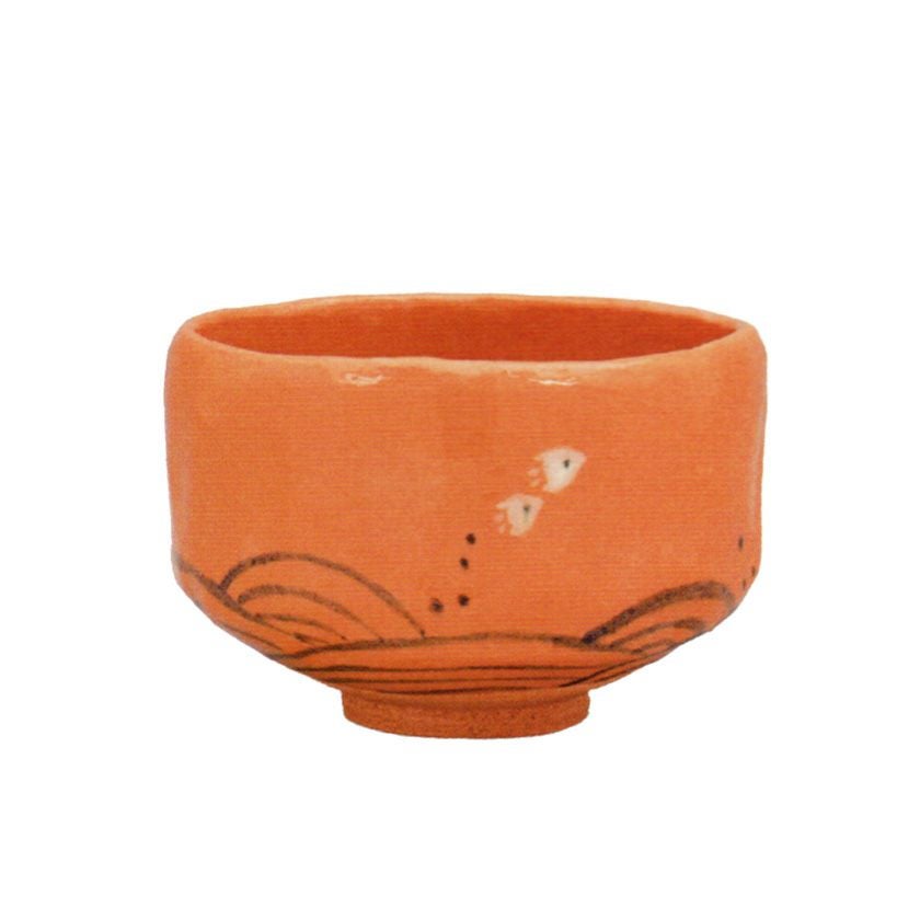 茶道具 抹茶茶碗（まっちゃちゃわん） 薄赤 波千鳥 茶碗 佐々木 松楽