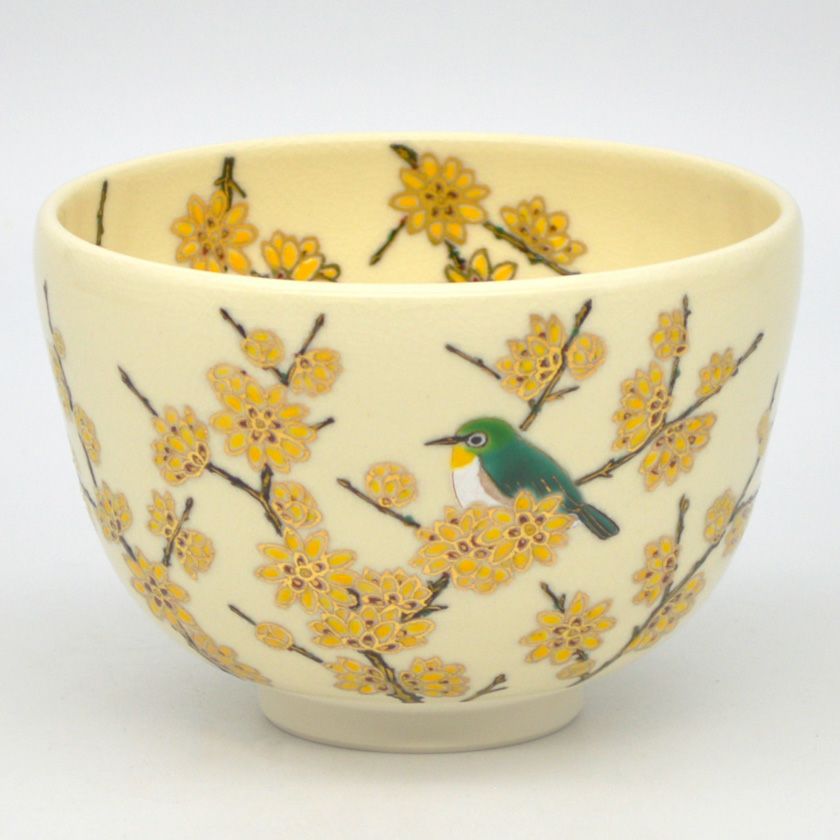 茶道具 抹茶茶碗（まっちゃちゃわん） 茶碗 仁清 蝋梅にメジロ 田中 万祥 抹茶茶碗は茶の湯文化である表千家・裏千家の茶道具や抹茶を専門に扱う千紀園（せんきえん）が通販で販売しています。茶会また初心者向けのお稽古用にご利用いただける抹茶碗です。贈り物・ギフトにも人気です。