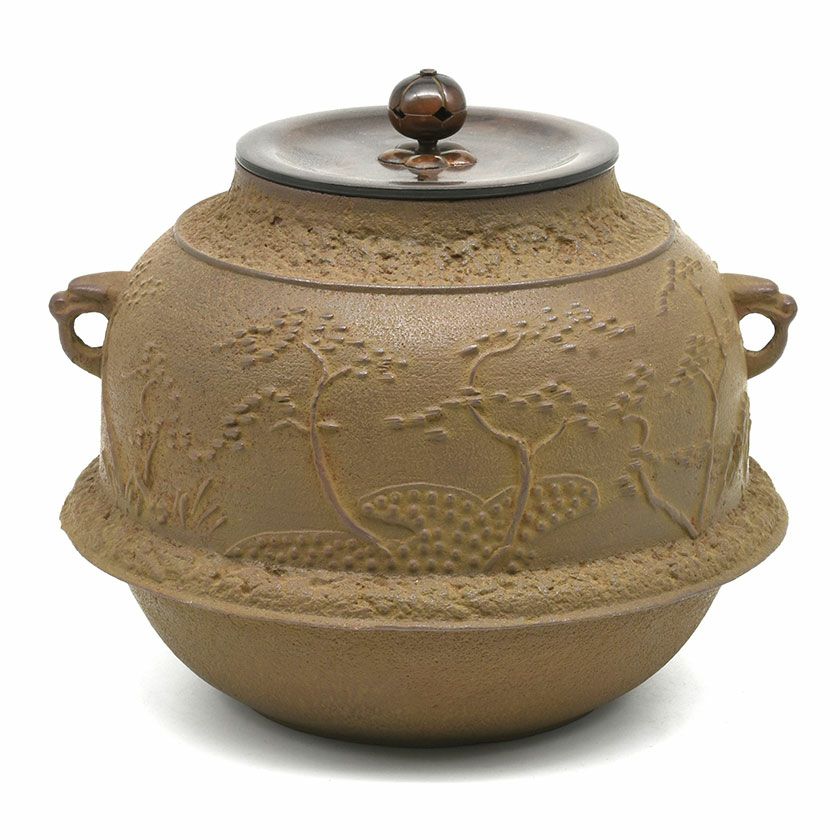 茶釜 真形釜 茶道具 茶器 炉 風炉 共箱 大国藤兵衛 木箱 茶道具 風炉釜（ふろがま） 真形羽付釜 浜松地紋 風炉用 大國 藤兵衛