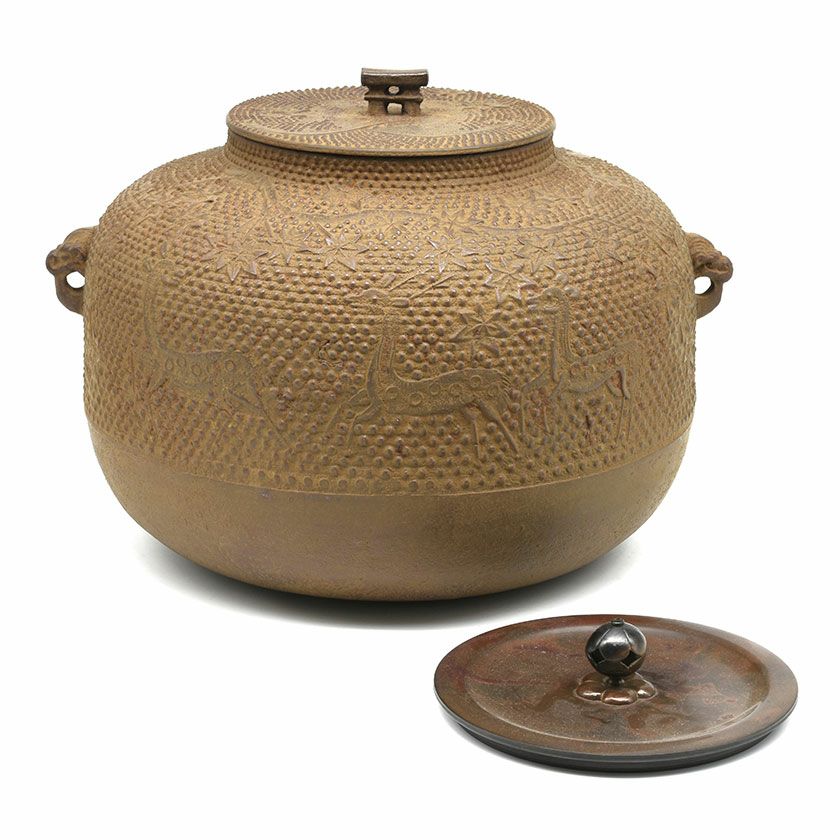 茶道具 炉釜（ろがま） 霰楓鹿紅葉釜 炉用 大國 藤兵衛 | 千年の香り