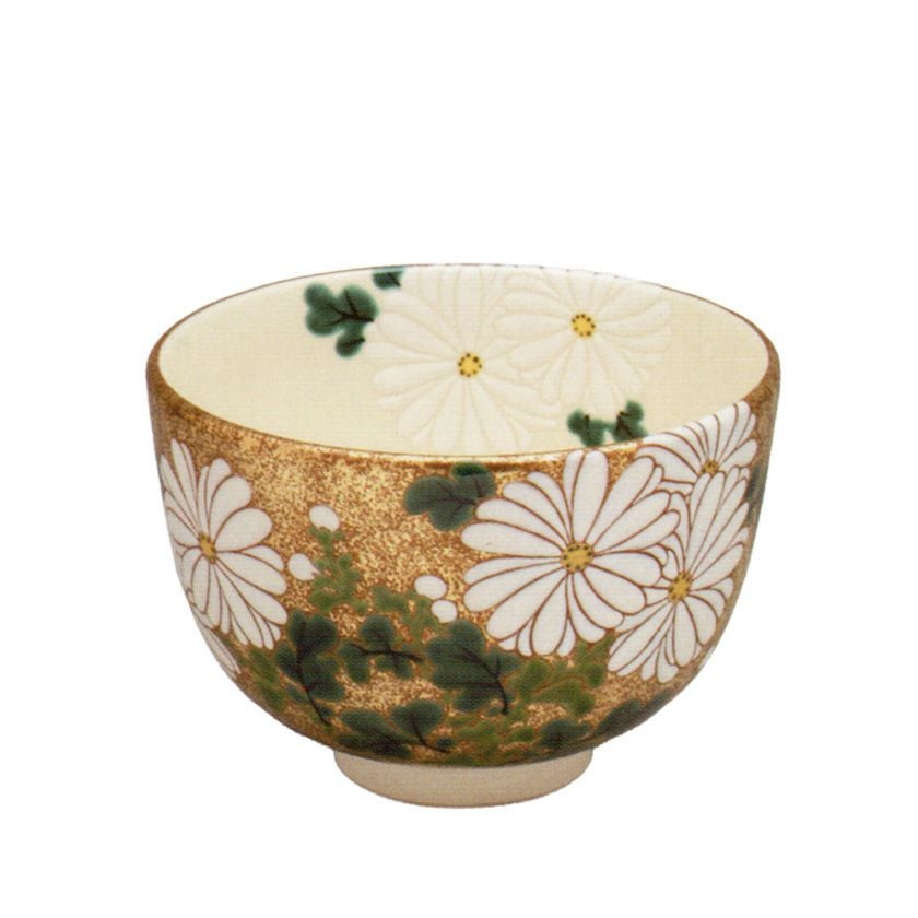 京焼　抹茶碗　茶道具　金彩　花の図　共箱　仕覆　巾着付⑤ 清水焼 京焼 抹茶碗 白磁金銀彩七宝紋 | ギフトショップ Nihon Miyabi