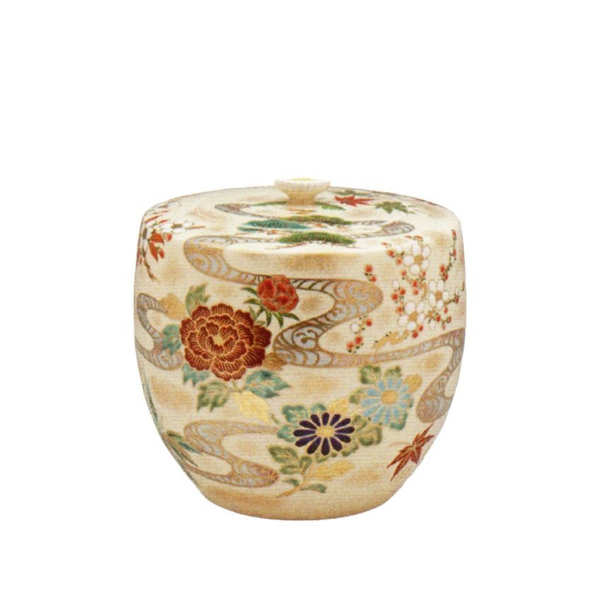 水指　京焼　茶道具　陶器　未使用品 茶道具 水指（水差・みずさし） 京焼 色絵 四季草花 水指 中村 秋峰