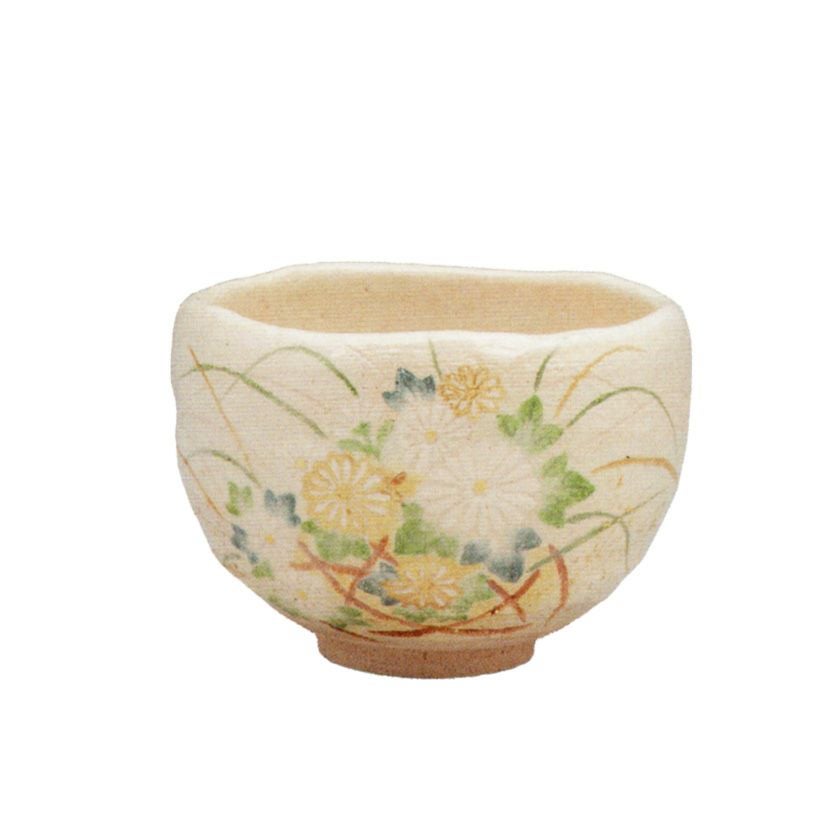 茶道具 楽茶碗（らくちゃわん） 白楽 菊 茶碗 吉村 楽入 | 千年の香り