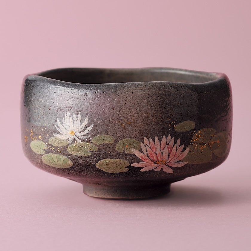 茶道具 平茶碗（ひらちゃわん） 季節茶碗 馬盥形 蓮の絵 吉村楽入