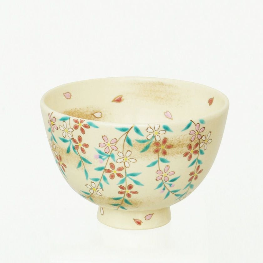抹茶茶碗　裂白釉枝垂桜図　竹桂庵　西山象楽作　さくら絵付 茶道具 抹茶茶碗（まっちゃちゃわん） 茶碗 色絵 枝垂桜 加藤 永山