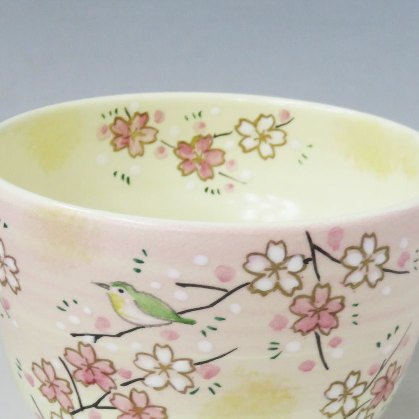 茶道具 抹茶茶碗（まっちゃちゃわん） 茶碗 色絵 河津桜にメジロ 八木