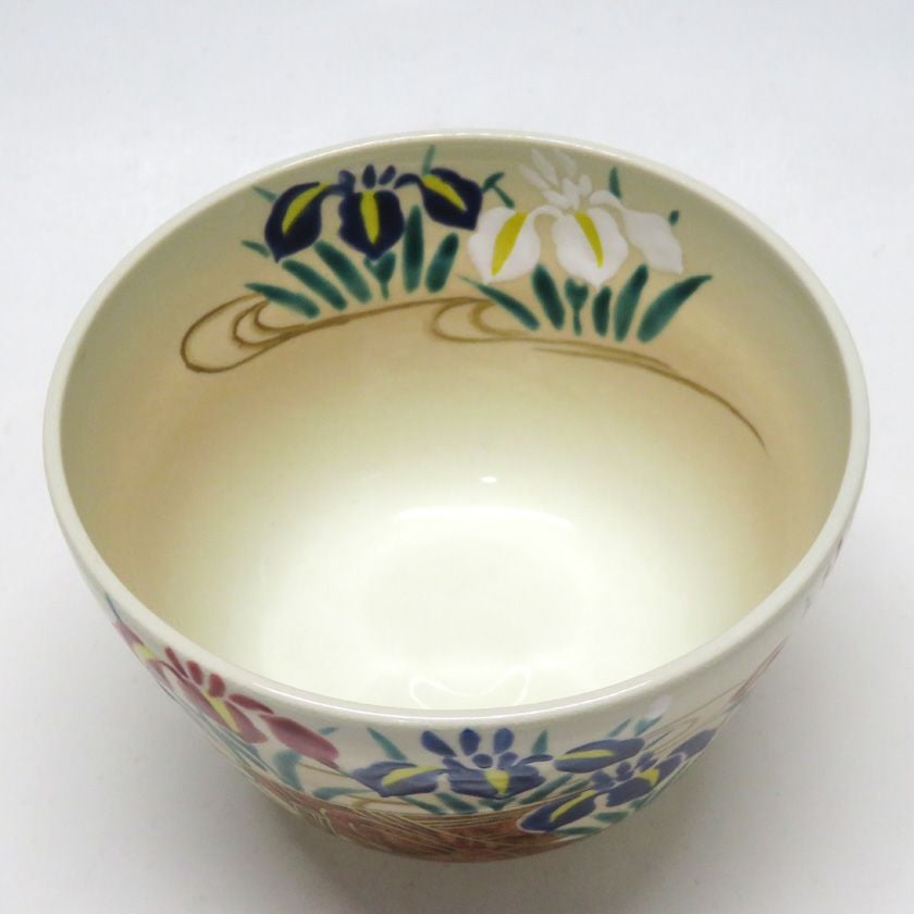 茶道具 抹茶茶碗（まっちゃちゃわん） 茶碗 色絵 八ツ橋に菖蒲 加藤