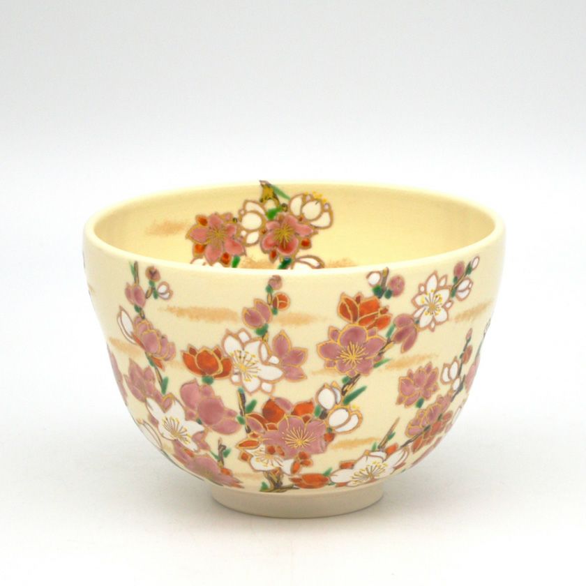 茶道具 抹茶茶碗（まっちゃちゃわん） 茶碗 仁清　花桃 山岡 都 抹茶茶碗は茶の湯文化である表千家・裏千家の茶道具や抹茶を専門に扱う千紀園（せんきえん）が通販で販売しています。茶会また初心者向けのお稽古用にご利用いただける抹茶碗です。贈り物・ギフトにも人気です。