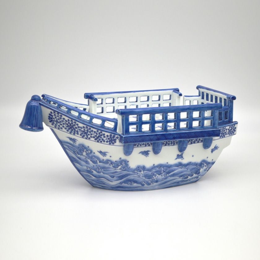 Ｗ３３１　水指　『染付　山水』『中置水指』『陶宝 造』『塗替蓋付』　共箱　茶道具 茶道具 水指（水差・みずさし） 水指 染付山水一重口 高野 昭阿弥