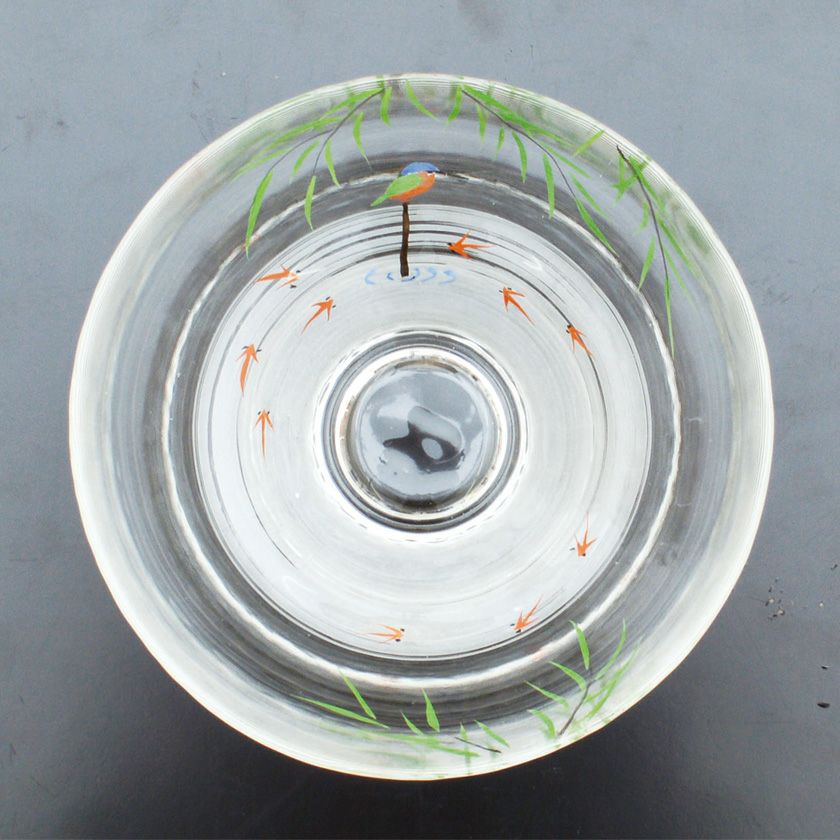 茶道具 平茶碗（ひらちゃわん） ガラス平茶碗 水面のかわいい風景 【耐熱】 八木 海峰 抹茶茶碗は茶の湯文化である表千家・裏千家の茶道具や抹茶を専門に扱う千紀園（せんきえん）が通販で販売しています。茶会また初心者向けのお稽古用にご利用いただける抹茶碗です。贈り物・ギフトにも人気です。