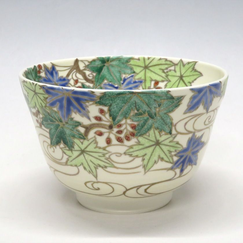 茶碗　色絵　青瓢箪　加藤永山　抹茶茶碗　抹茶碗　茶道具　抹茶 茶道具 抹茶茶碗（まっちゃちゃわん） 茶碗 色絵 青楓に流水 加藤 永山