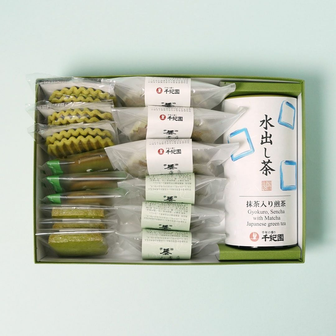 季節限定】水出し煎茶と宇治抹茶焼き菓子詰合せ | 千年の香り 千紀園