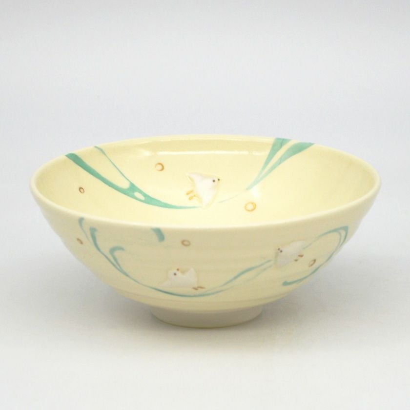 茶道具 平茶碗（ひらちゃわん） 平茶碗 浮彫 波に千鳥 今岡 三四郎