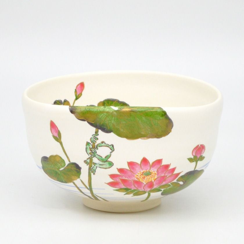 茶道具 抹茶茶碗（まっちゃちゃわん） 茶碗 灰釉 睡蓮に蛙 中村 良二