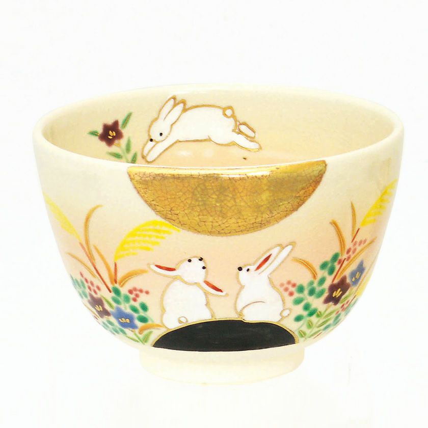 茶道具 抹茶茶碗（まっちゃちゃわん） 茶碗 色絵 月に兎 加藤 起楽