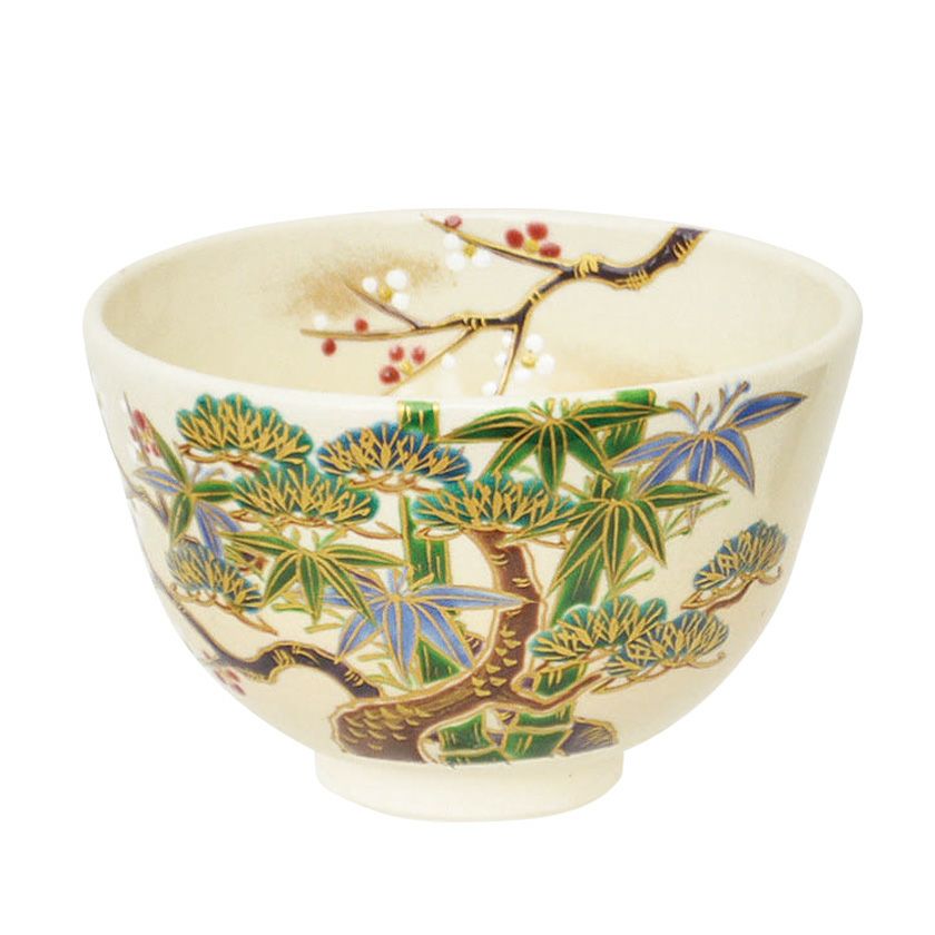 Ｔ６４７　茶碗　『色絵　松竹梅』『桐鳳 造』　共箱　抹茶碗　茶道具 茶道具 抹茶茶碗（まっちゃちゃわん） 茶碗 色絵 松竹梅 加藤 永山