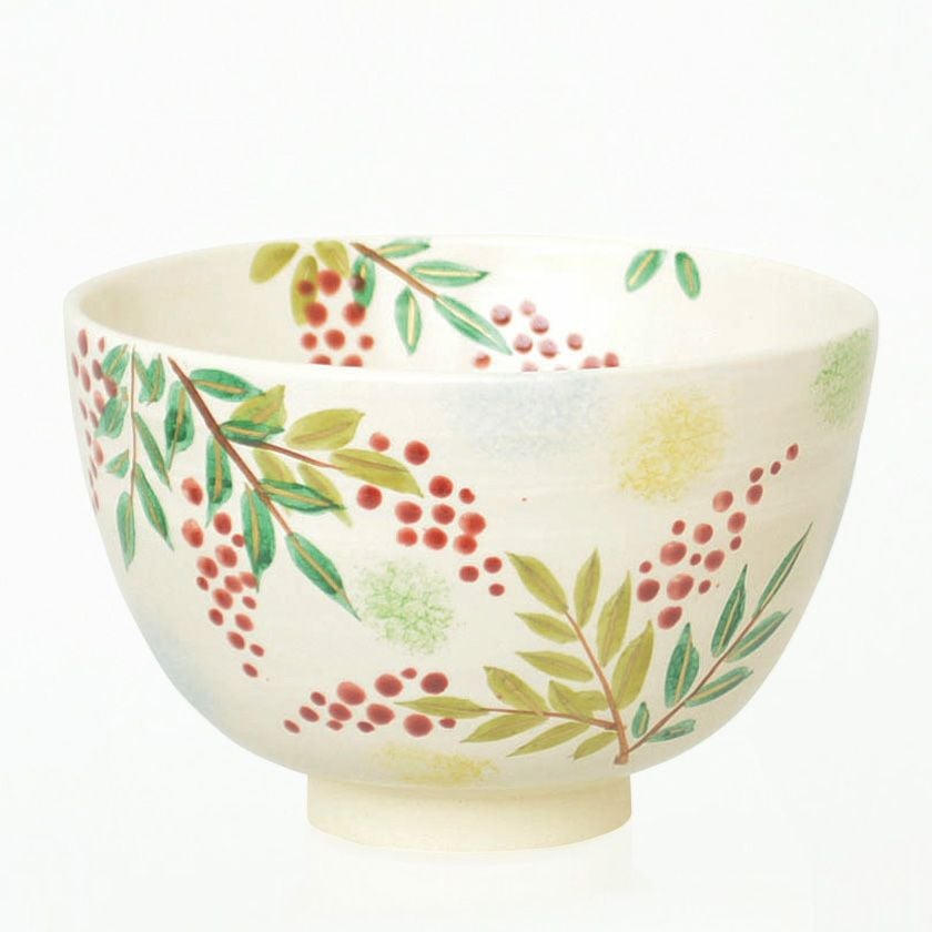 茶道具 抹茶茶碗（まっちゃちゃわん） 茶碗 色絵 南天 東山 深山 抹茶茶碗は茶の湯文化である表千家・裏千家の茶道具や抹茶を専門に扱う千紀園（せんきえん）が通販で販売しています。茶会また初心者向けのお稽古用にご利用いただける抹茶碗です。贈り物・ギフトにも人気です。