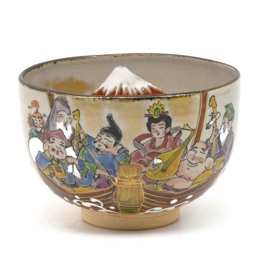 茶道具 抹茶茶碗（まっちゃちゃわん） 茶碗 乾山 七福神 初夢 壱休窯 歌会始 勅題 御題「夢」 抹茶茶碗は茶の湯文化である表千家・裏千家の茶道具や抹茶を専門に扱う千紀園（せんきえん）が通販で販売しています。茶会また初心者向けのお稽古用にご利用いただける抹茶碗です。贈り物・ギフトにも人気です。