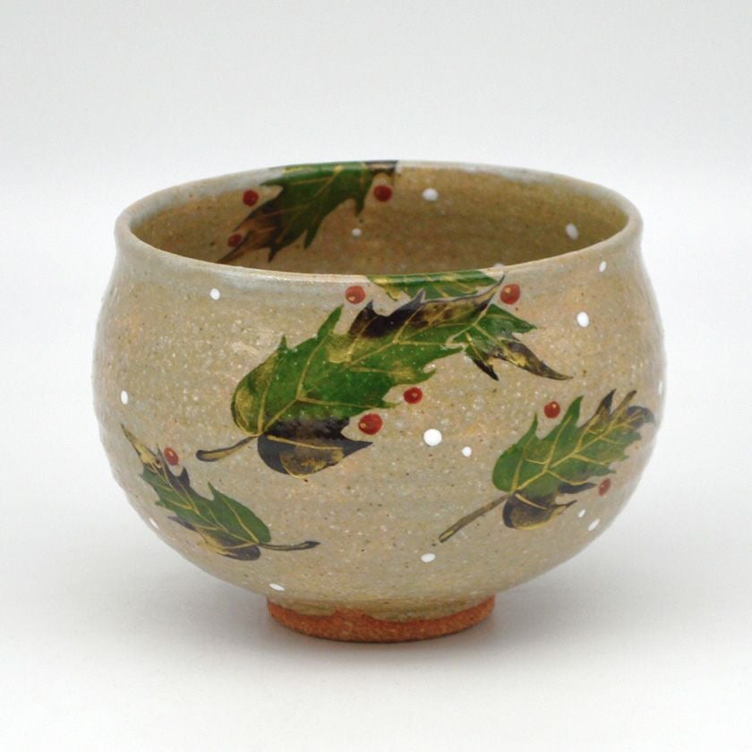 茶道具 抹茶茶碗（まっちゃちゃわん） 茶碗 灰釉 柊（ひいらぎ） 中村 良二 クリスマス Xmas Christmas 聖誕節 抹茶茶碗は茶の湯文化である表千家・裏千家の茶道具や抹茶を専門に扱う千紀園（せんきえん）が通販で販売しています。茶会また初心者向けのお稽古用にご利用いただける抹茶碗です。贈り物・ギフトにも人気です。