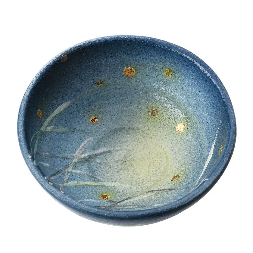 【土蔵整理07】黒楽　平茶碗　木箱入り 茶道具 平茶碗（ひらちゃわん） 季節茶碗 舞ホタル 吉村 楽入 | 千年の