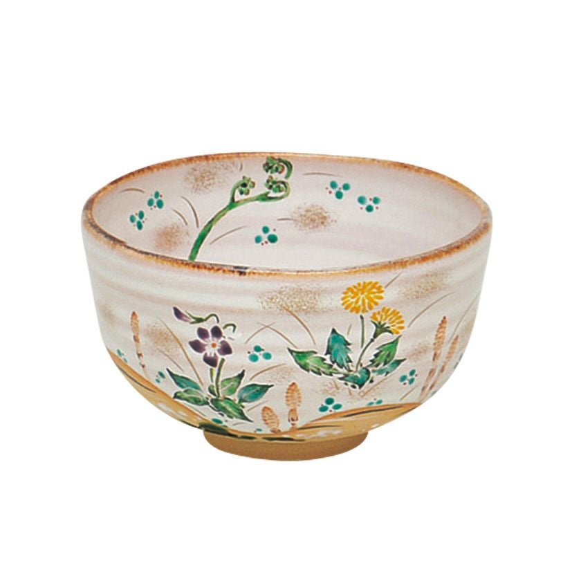 【茶道具】【新品美品】中村良二造　灰秞小昼顔絵茶碗　　　（共箱）○ 抹茶碗 紫陽花絵 灰釉茶碗 中村良二作 夏物 茶道具 陶磁器 茶の湯用品
