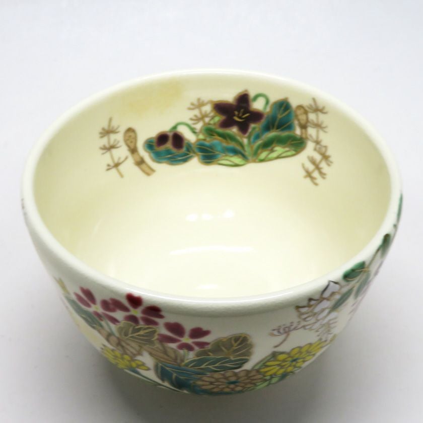 加藤永山　色絵　春の野　茶碗　茶道具 茶道具 抹茶茶碗（まっちゃちゃわん） 茶碗 色絵 春野 加藤 永山