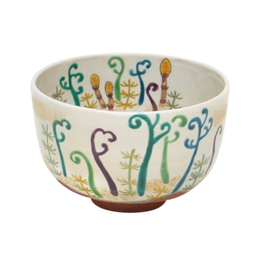 茶道具 抹茶茶碗（まっちゃちゃわん） 茶碗　色絵 蕨（わらび） 加藤 永山 抹茶茶碗は茶の湯文化である表千家・裏千家の茶道具や抹茶を専門に扱う千紀園（せんきえん）が通販で販売しています。茶会また初心者向けのお稽古用にご利用いただける抹茶碗です。贈り物・ギフトにも人気です。